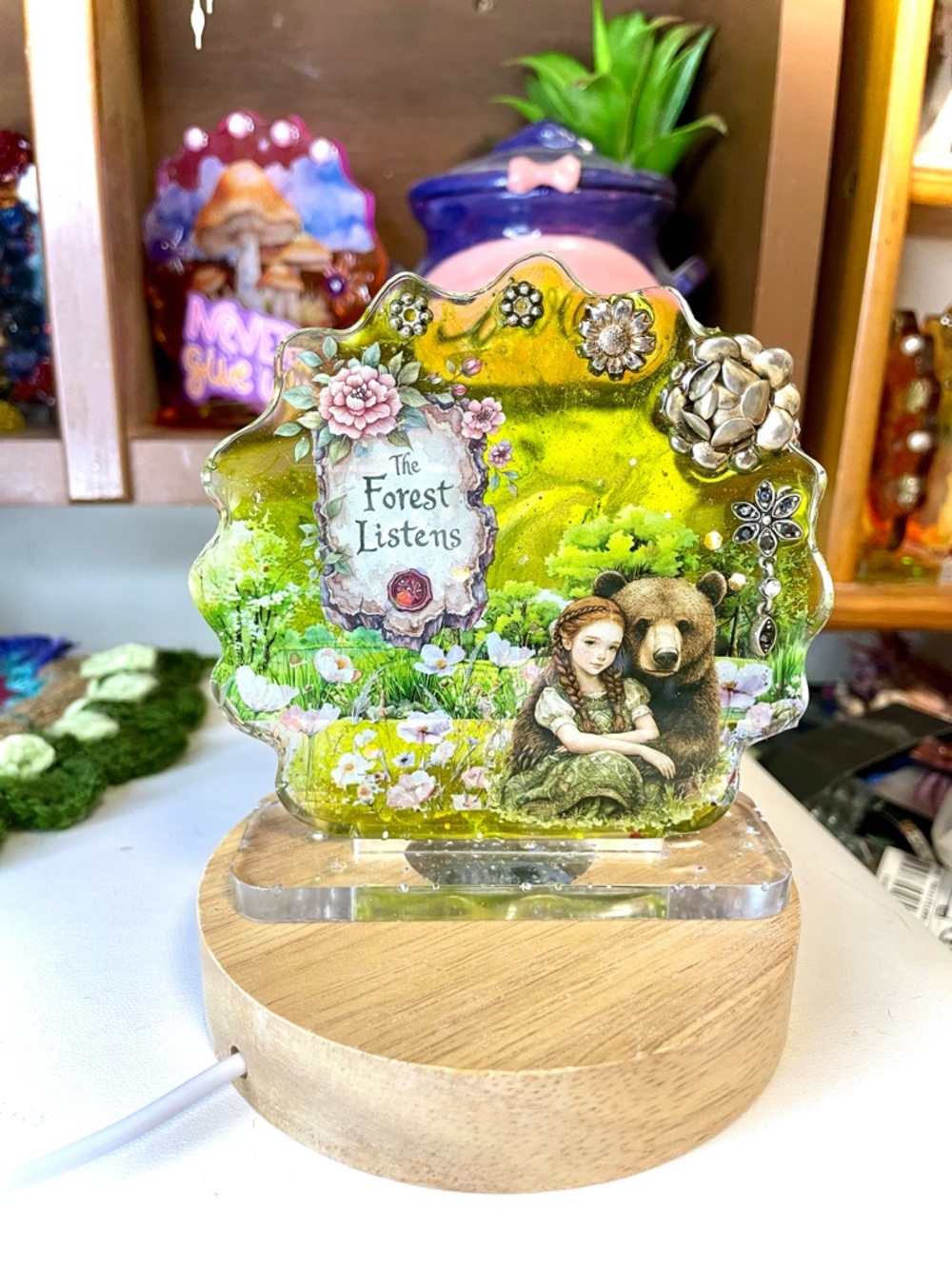The Forest Listens Decorative Glass Plaque - Green Accent